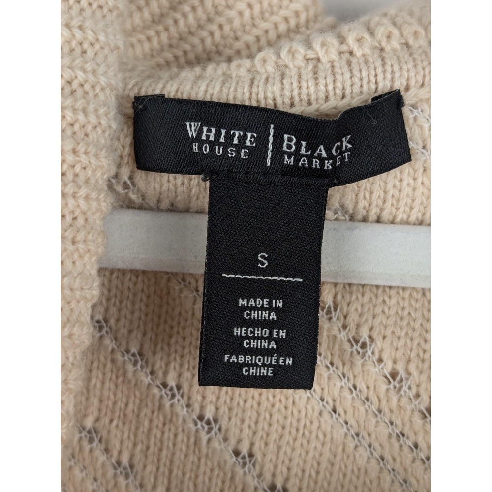 Pointelle Wool Cowl Neck Sweater‎ Size S Tan Cream Cottagecore Preppy Fisherman - Picture 9 of 11
